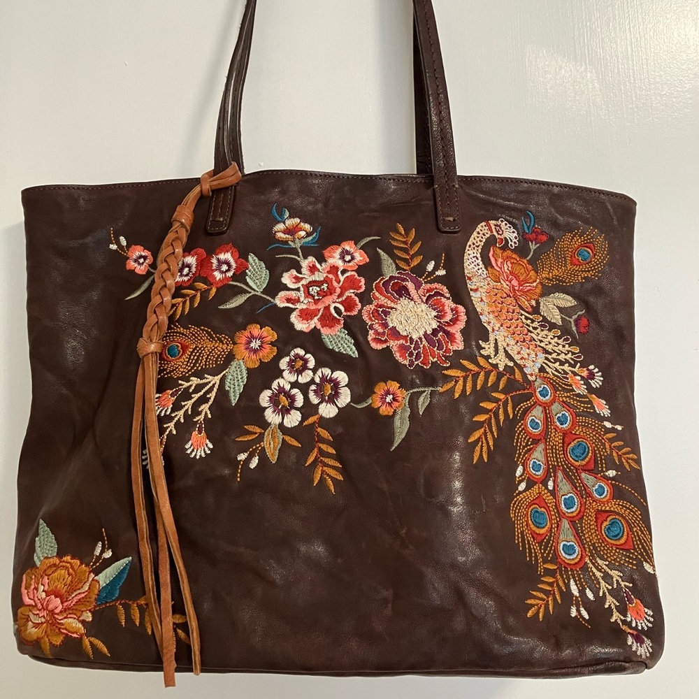 Johnny Was Embroidered Leather Convertible Tote